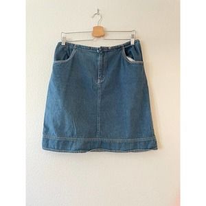 i.e. Relaxed Size 10 Denim Jean Pencil Skirt Pockets Drawstring Medium Wash Blue
